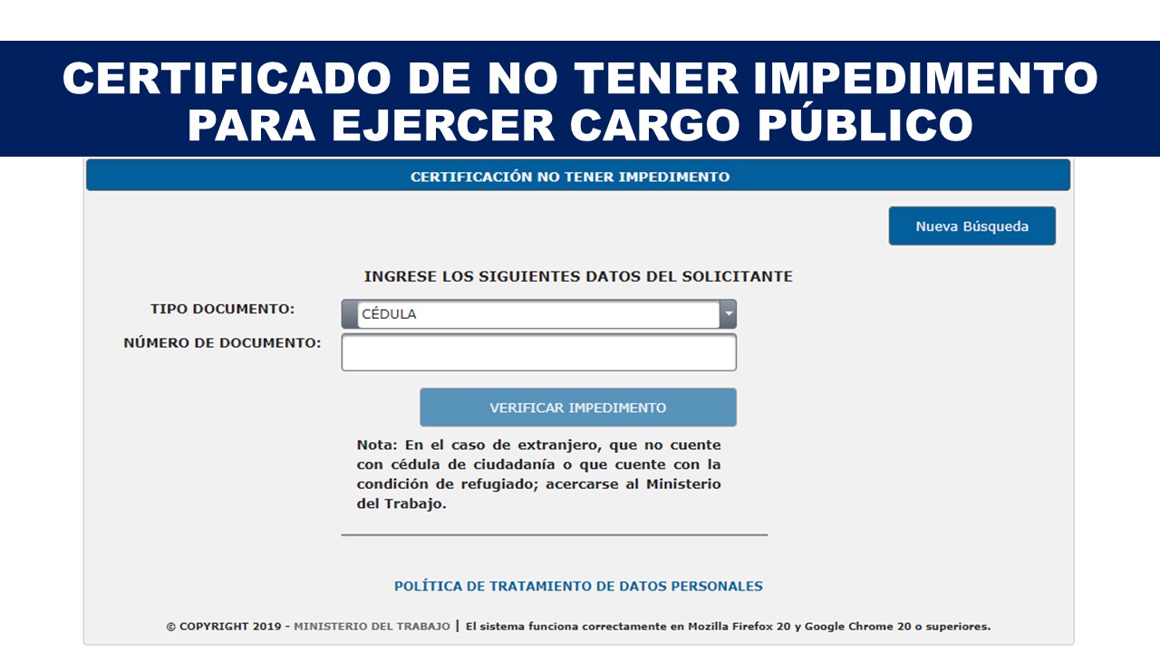 Certificado de NO Tener Impedimento para Ejercer cargo Público